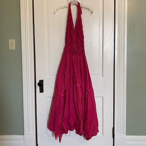 Y2K pink handkerchief dress with crochet top